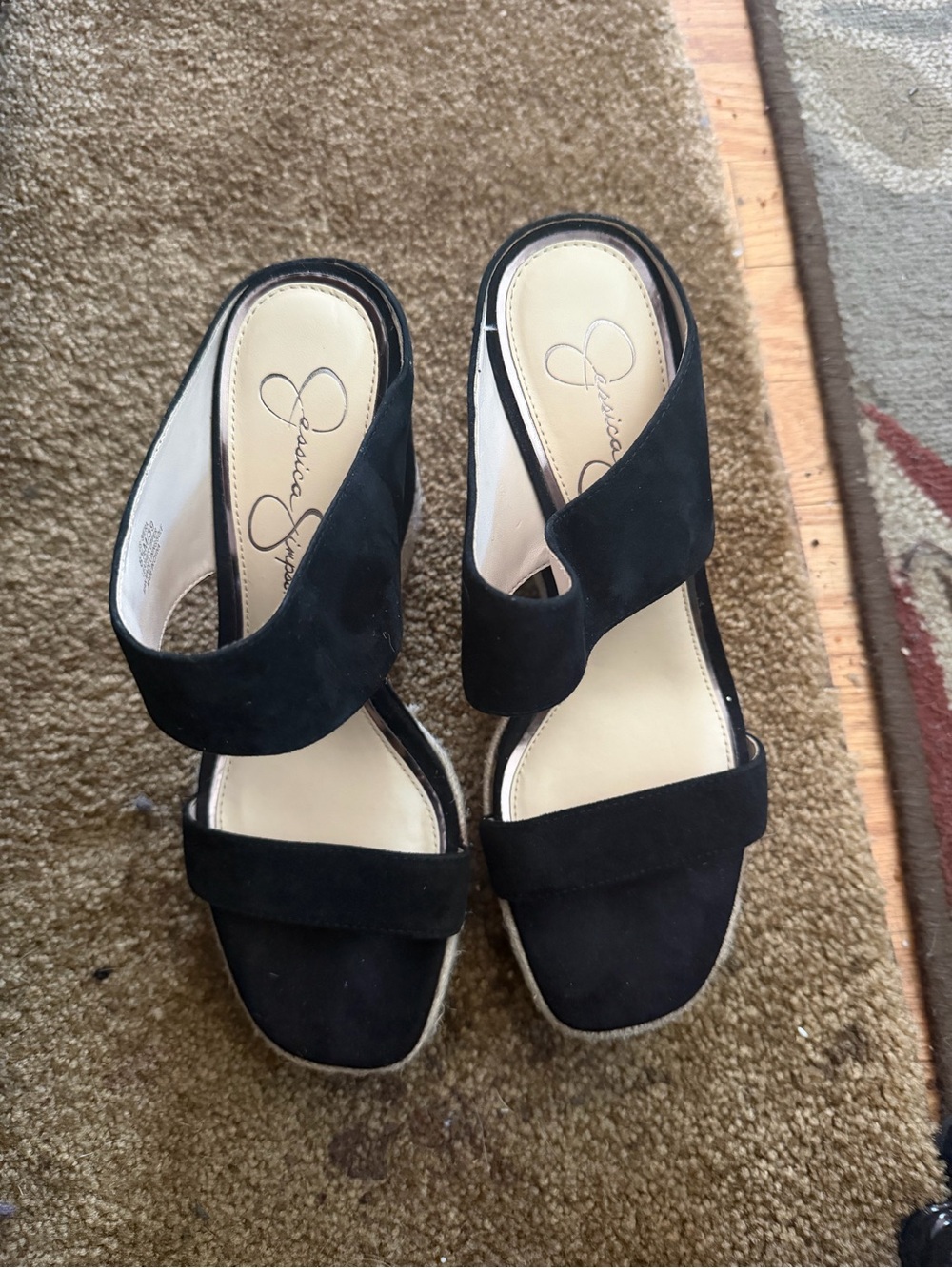 Jessica Simpson Black Suede Open-Strap Slide Heels